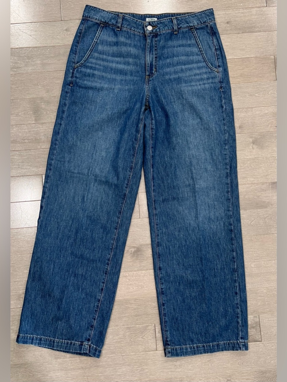 L.L.Bean Wide Leg 100 Cotton Jeans Dark Wash Mid Rise Women’s Size 12 M/T